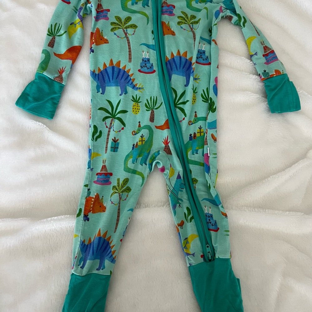 Little Sleepies Teal Dinosaur Kids Footie